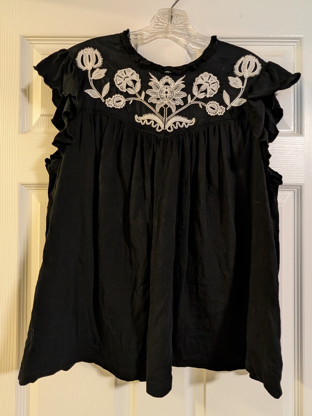 Knox Rose Black White Floral Embroidered Boho Top XXL